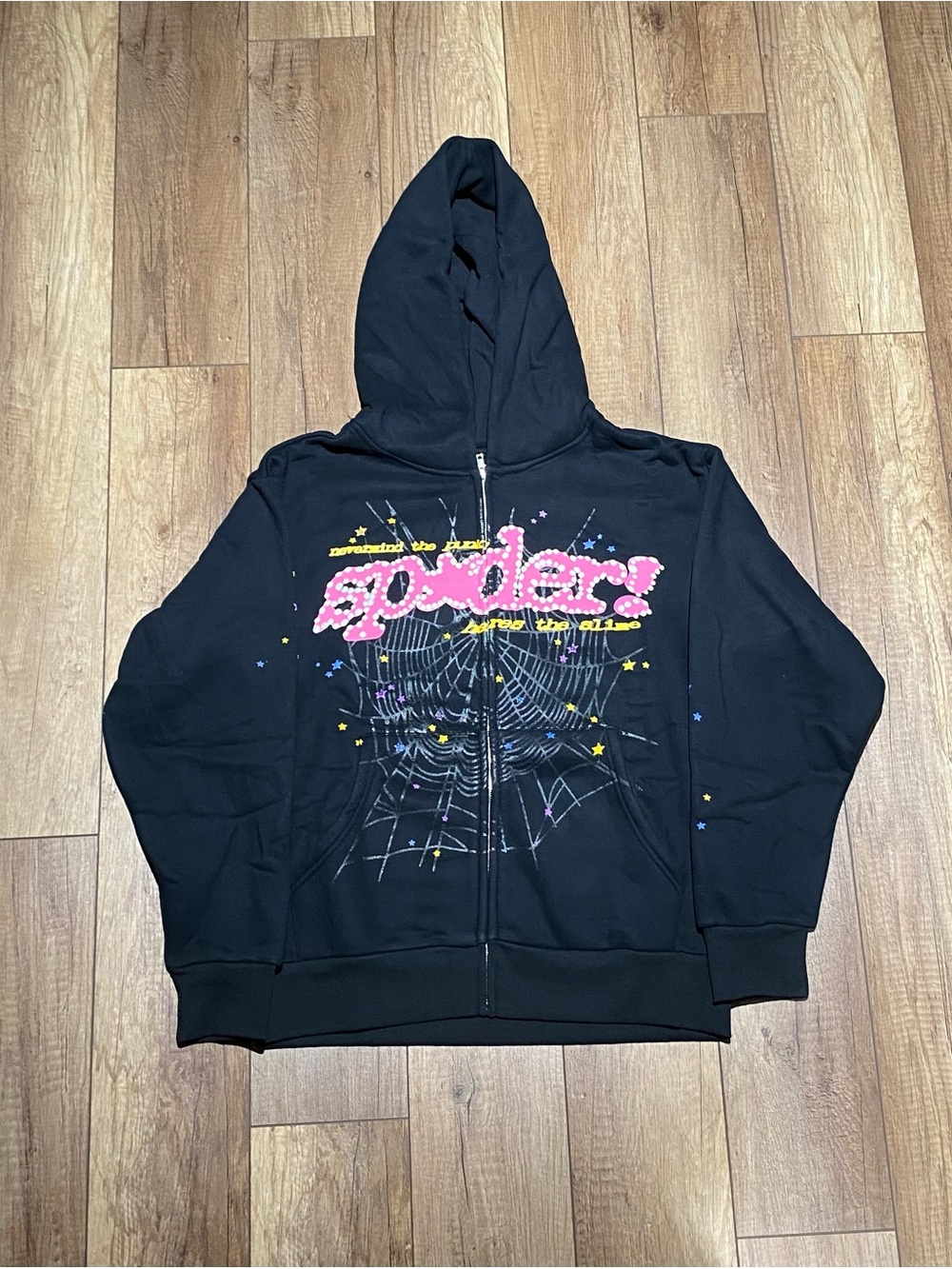 Sp5der Black Punk V2 Zipper Zip Up Hoodie Sweater Brand New